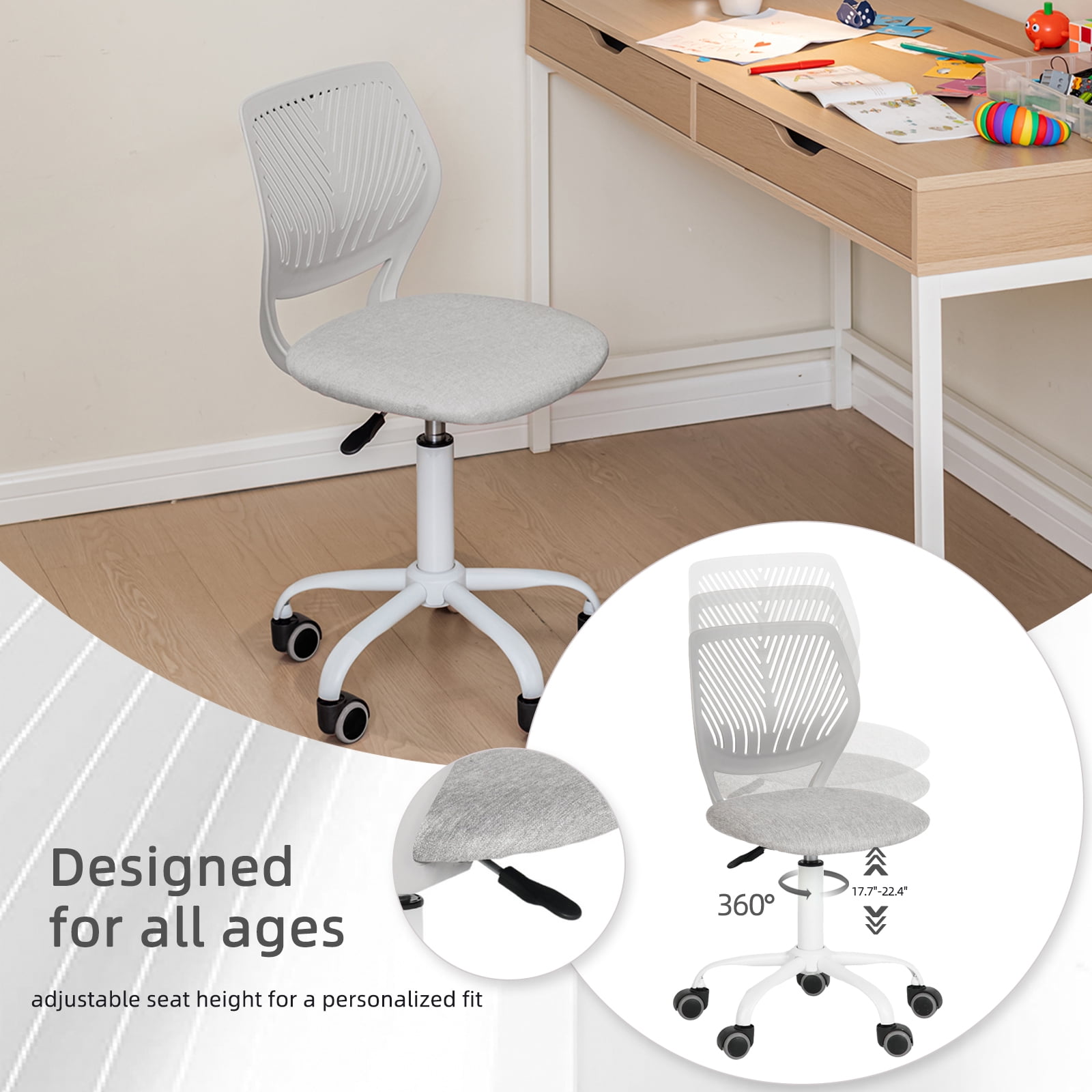 Homy Casa Kids Desk Chair set of 2, Height Adjustable Small Study Computer Task Chair for Student Children Teens with Wheels, Morandi Grey
