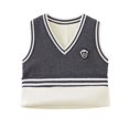 thumbnail image 1 of Pull Sans Manches pour Garçons et Filles Couleur Unie Doublé Polaire Col Rond Tricoté Gris Foncé, 1 of 3