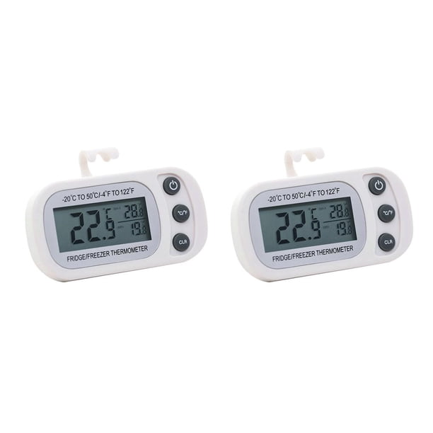 Yuarrent Digital Thermometer Portable LCD Screen Display Waterproof Temperature Refrigerator Gauge Control Meter IPX4 Button Blanco 2Conjunto