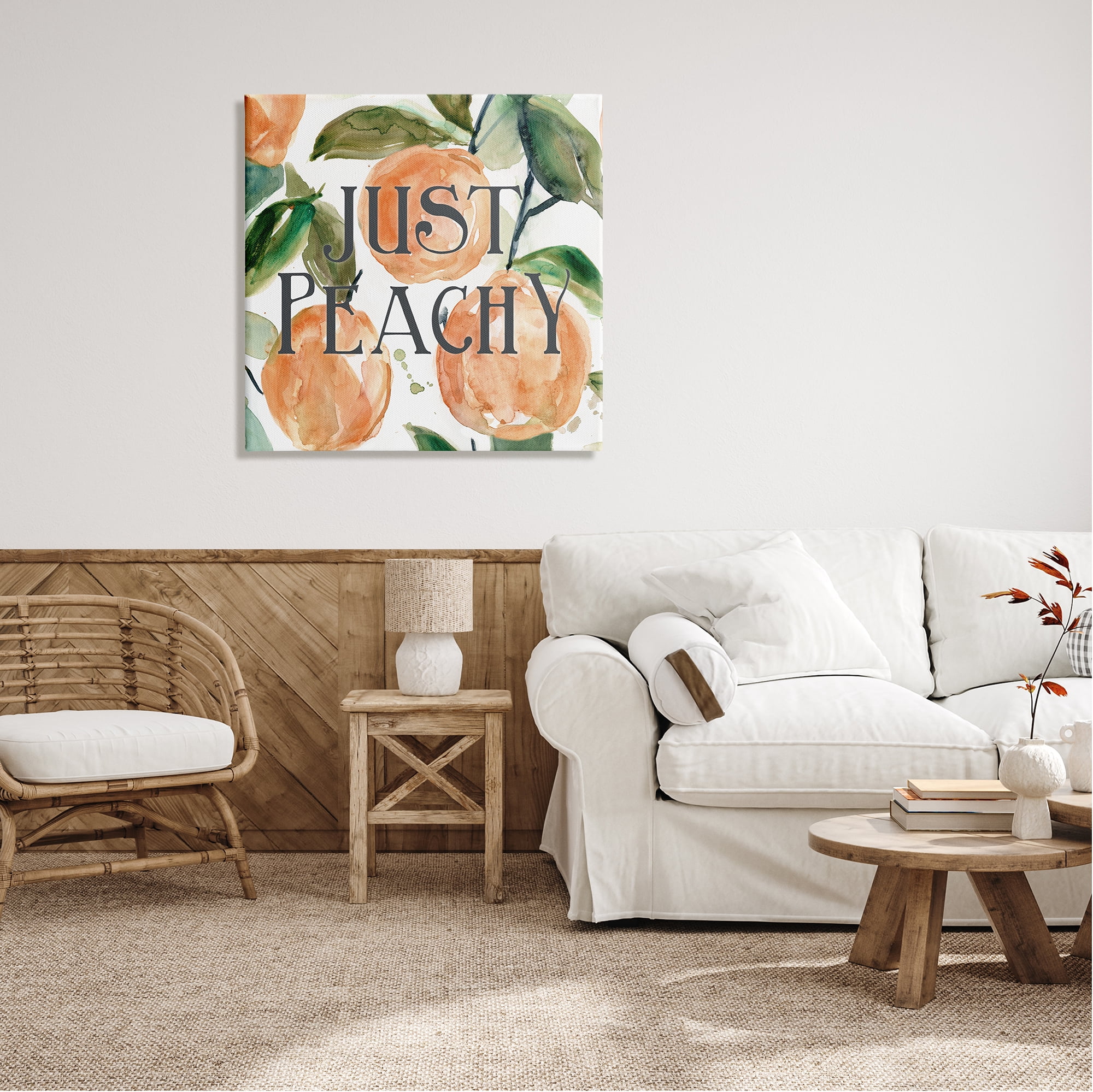 Stupell Industries Just Peachy Phrase Lush Fruit Watercolor Detail Graphic Art Gallery Wrapped Canvas Print Wall Art, Design by Carol Robinson