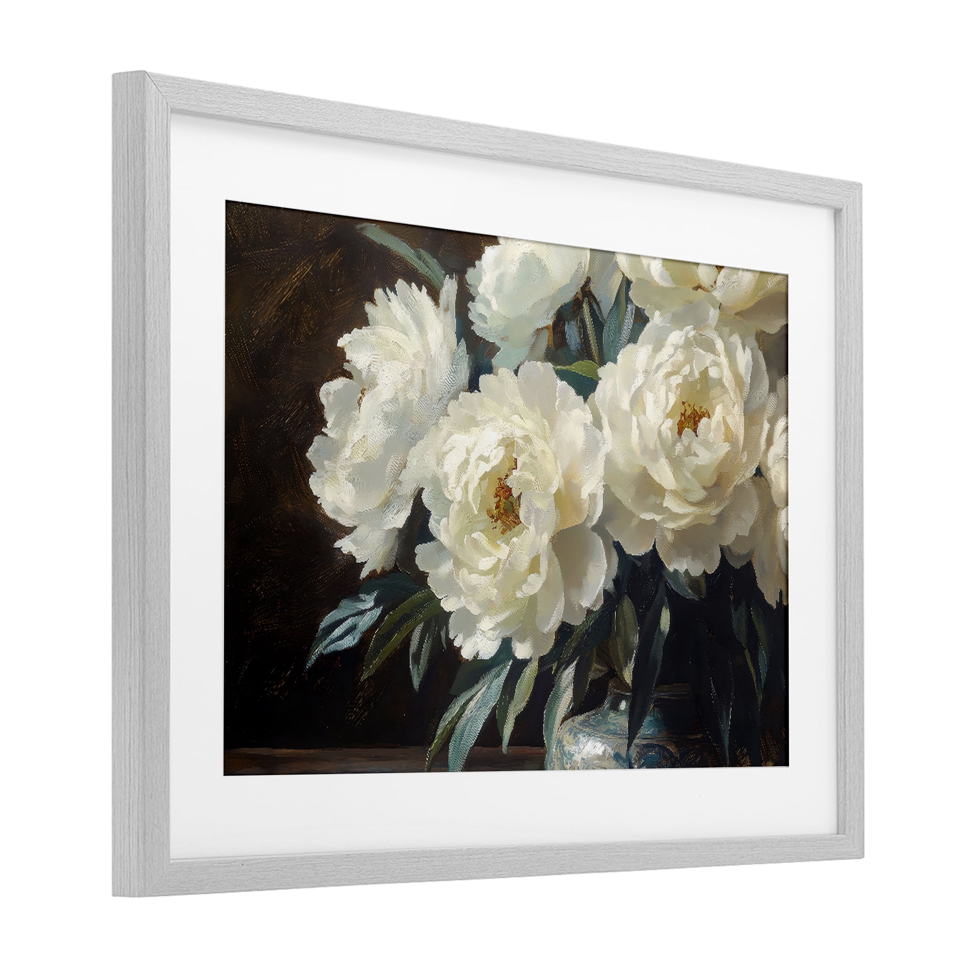 Stupell Industries Large Moody White Floral Gray Framed Print Under Glass, design by Petal Prints Design