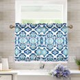 thumbnail image 6 of Haosy 2 Panels Rod Pocket Tier Curtains 27 x 24 Light Filtering Privacy Semi Sheer for Kitchen Bathroom, Blue Pink Flower Damask, 6 of 9