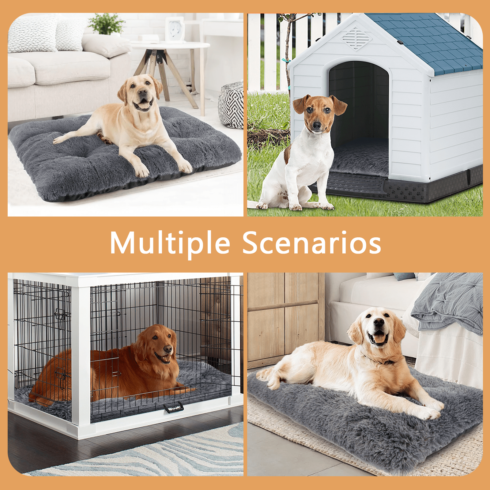 CshidWorld Large Dog Bed, Plush Dog Cage Bed with Non-Slip Bottom, Washable Dog Mat for Large and Medium Dogs, Supports up to 90 lbs, 43 x 30 Inches, Gray
