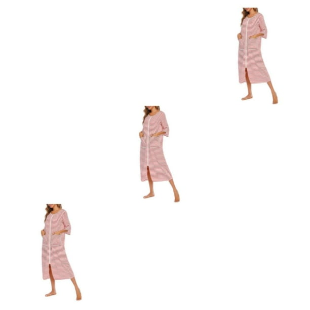 Minnieouse Poliéster Mujer Vestido de noche Reemplazo casual Cuello Manga larga Cremallera Transpirable Oficina Ropa de dormir Rojo Type1 NO1