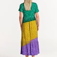 thumbnail image 6 of Plus Size Maxi Dress for Women 2024 Summer Fashion Mardi Gras Printed Carnival Short Sleeve Crewneck Dress Casual Flowy Tiered Maxi Beach Dress With Pockets Gift for Women on Clearance!, 6 of 6