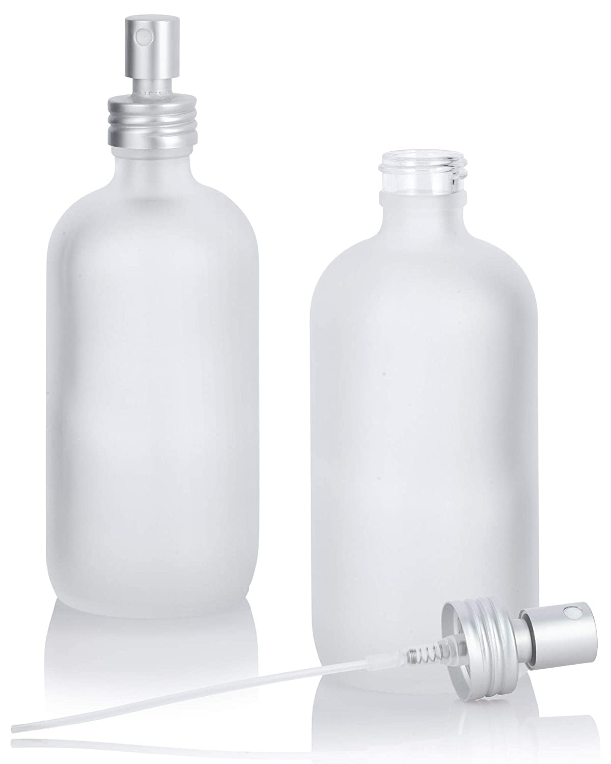 8 oz Frosted Clear Glass Boston Round Bottle with Metal Aluminum Fine Mist Sprayer