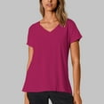 thumbnail image 2 of MIXUE Boho Tops For Women Summer Solid Color V Neck Short Sleeve Casual Soft T Shirts Sportswear,Red,XL, 2 of 9