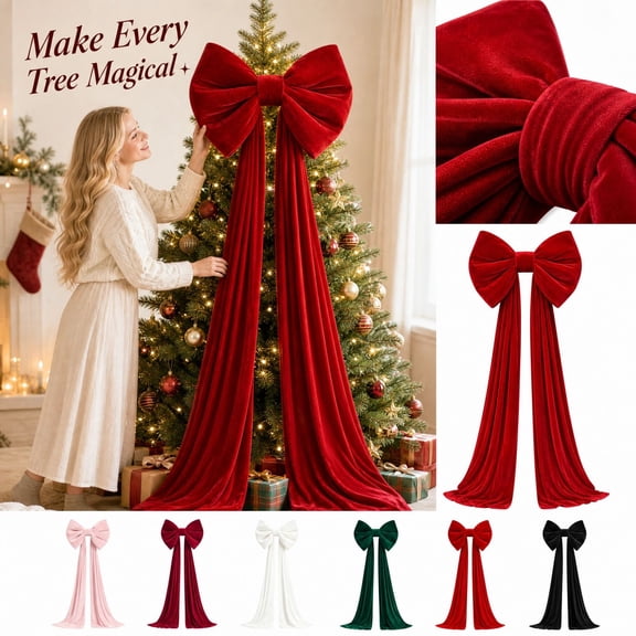 Oversized Velvet Decor Bow for Christmas, Big Bow with Long Streamers, Multi-color Option for Christmas Tree, Front Door, Entryway Decor