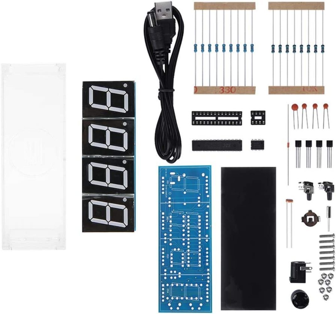 4Digital DIY Clock Kits, Electronic LED Clock Kit Auto Display Time/Temperature, Buzzer