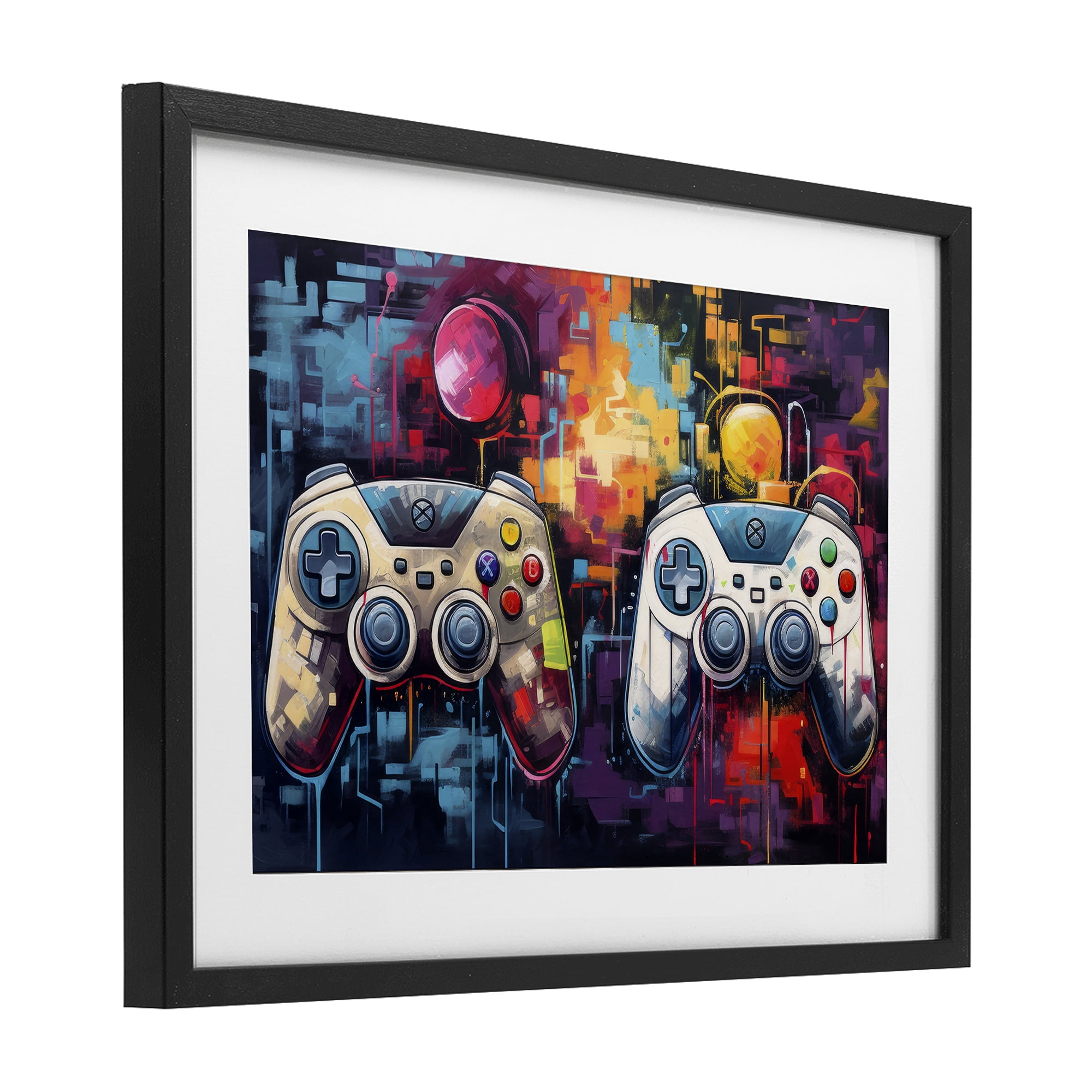 Stupell Industries Double Controller Modern Gamer Black Framed Print Under Glass, design by Lazar Studio