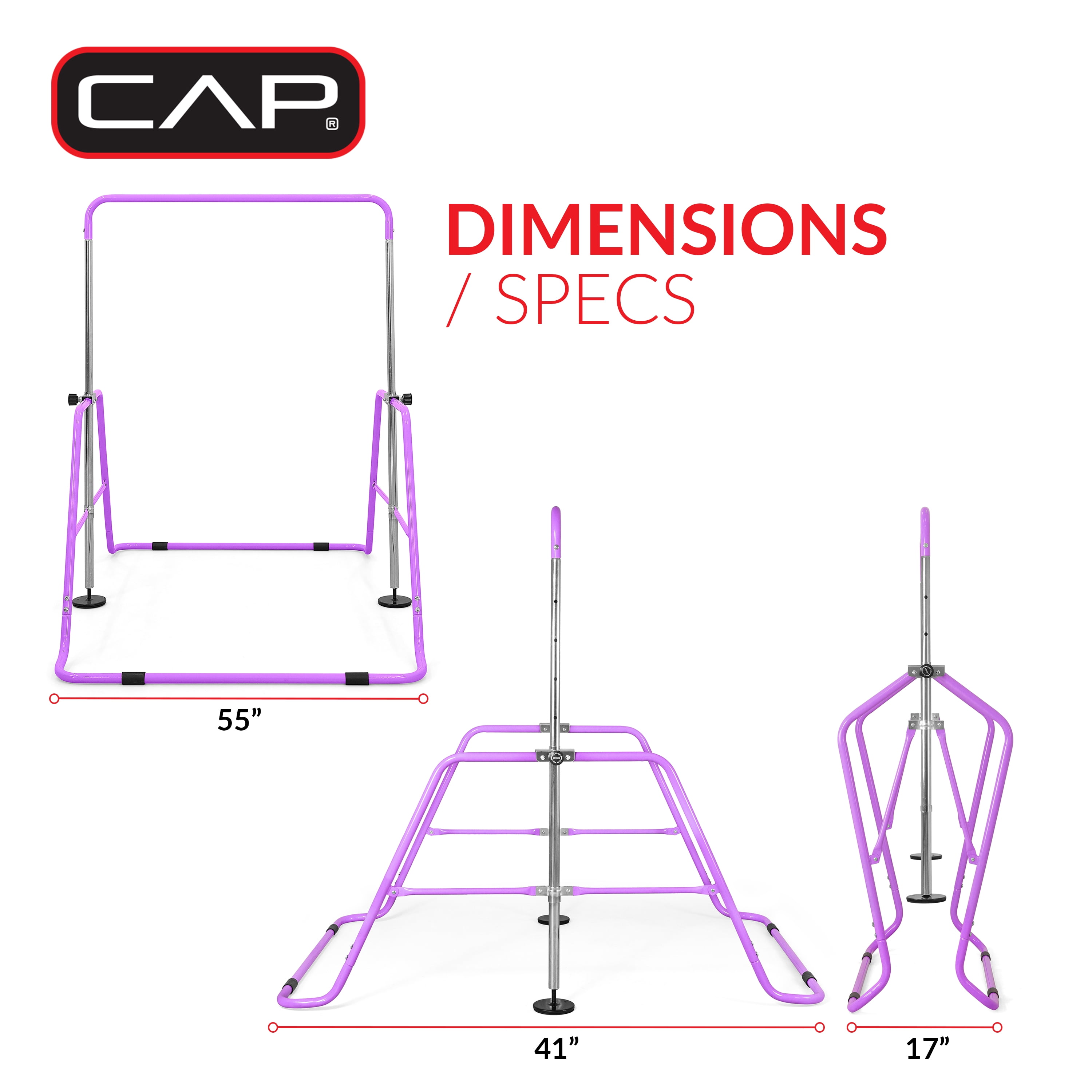 CAP Adjustable Height Horizontal Gymnastics Bar for Kids, Purple