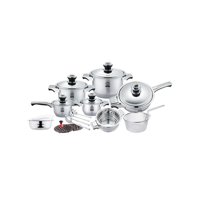 Batería de cocina Royal Kitchen King Acero Inoxidable grado quirúrgico 21 piezas ALFA