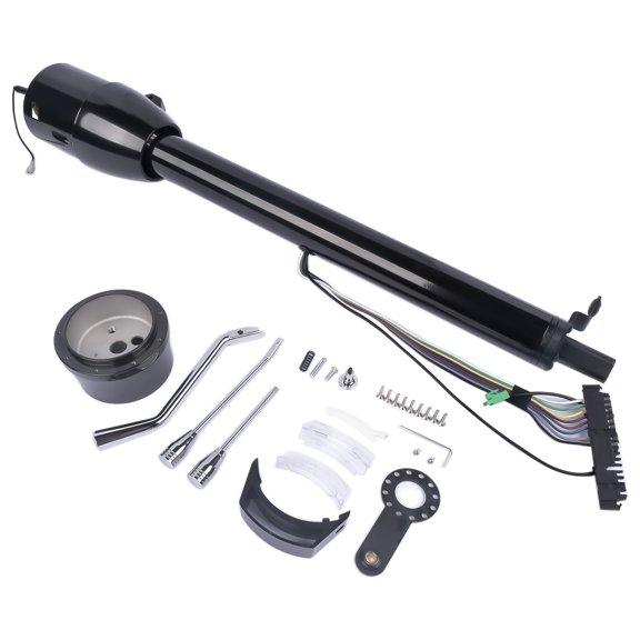 28 Inch Polish Stainless Steel Floor Shift Steering Column with 9 Hole Wheel Adapter Switch Automatic No Key Black