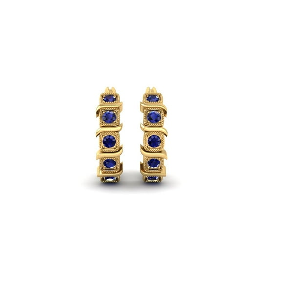 Pure Elegance 14K Rose Gold Over 925 Silver Round Cut Blue Sapphire Birthstone Milgrain Hoop Earrings for Women