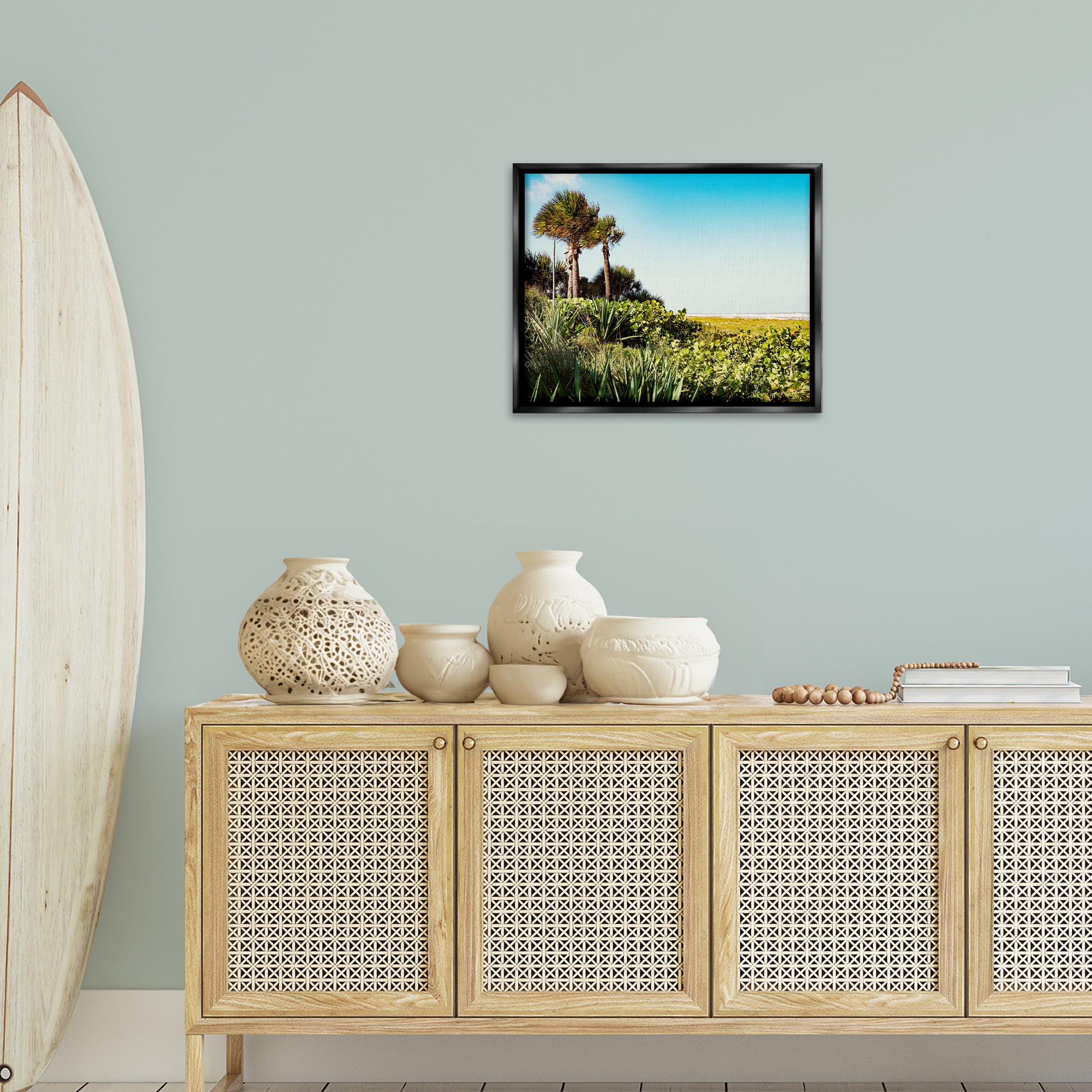 Stupell Industries Lush Tropical Shoreline Landscape Photography Black Floater Framed Canvas Art Print Wall Art, 21 x 17