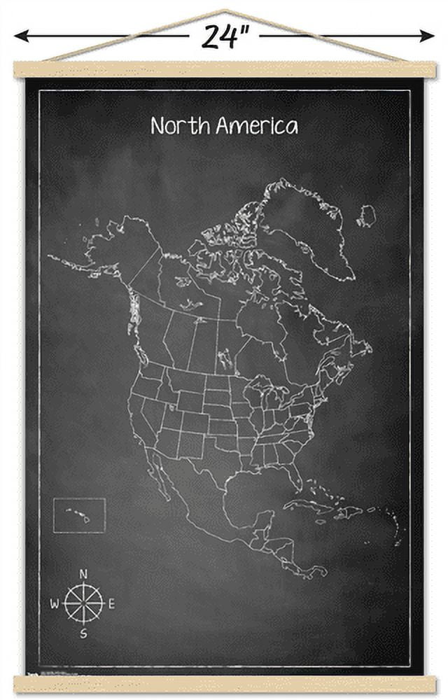 Chalk Map - North America Wall Poster with Magnetic Frame, 22.375" x 34"