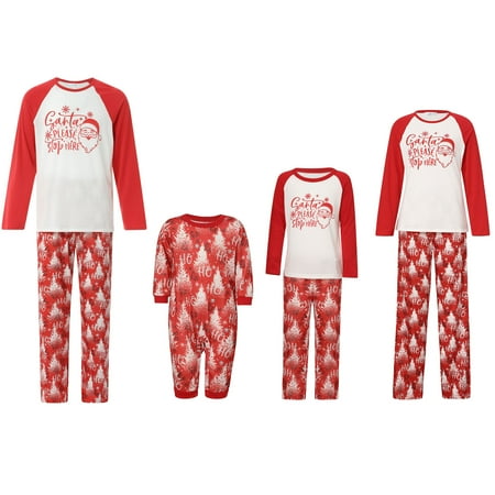 

SXVZBH Christmas Pajamas for Family Christmas Matching Outfits Long Sleeve Plaid Letter Print Tops + Pants Pjs Sleepwear Sets