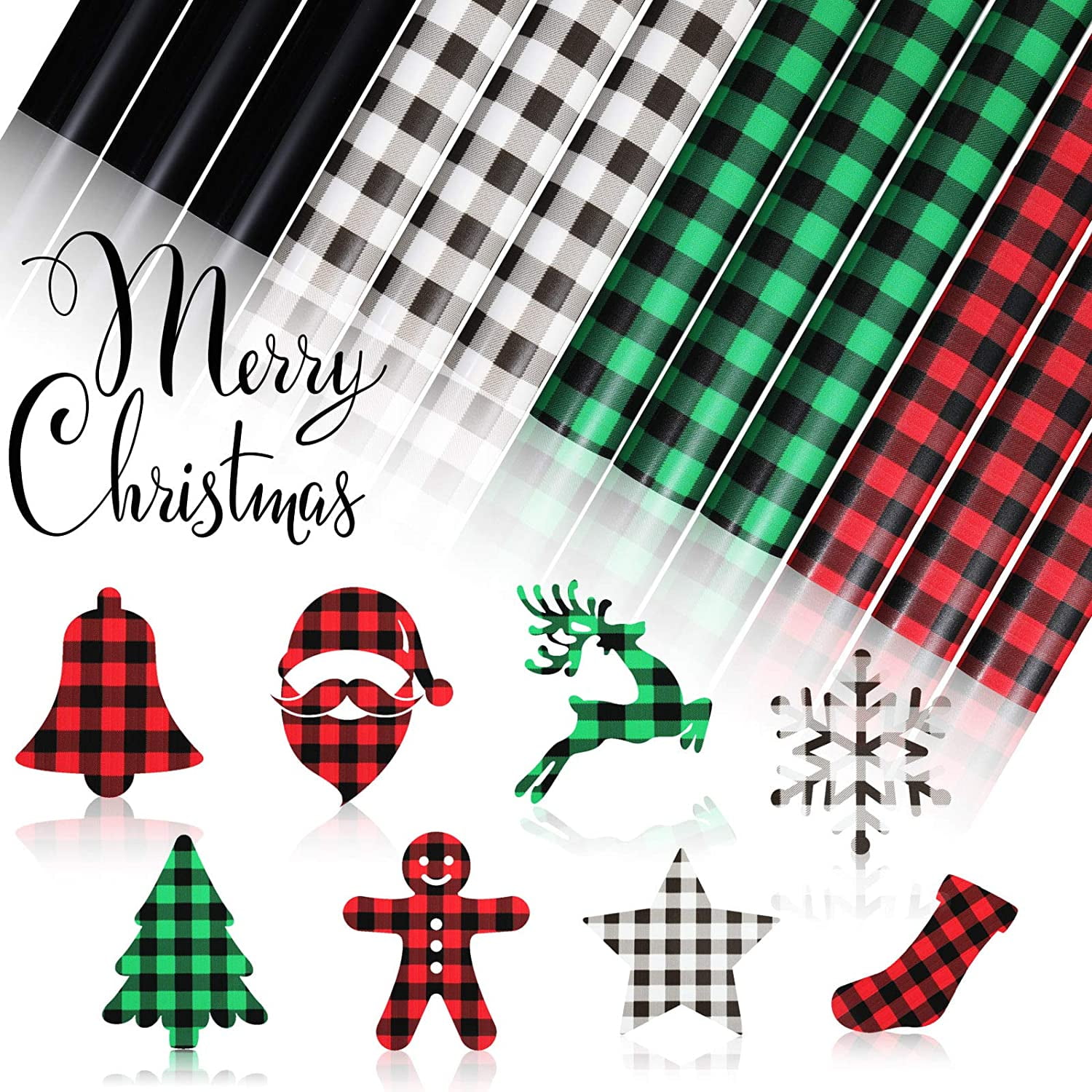 4 Sheets New Year Red and Black Plaid Christmas PU Buffalo Plaid Heat Transfer Vinyl 12 x 12 Inch Iron-on Buffalo Plaid for T-Shirts for Valentine's Day