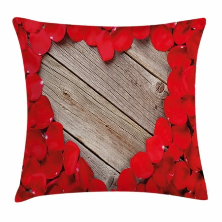 - Rose Throw Pillow Cushion Cover, Vibrant Red Rose Petals on Wood Planks Forming a Heart Shape Romance Love Passion, Decorative Square Accent Pillow Case, 16 X 16 Inches, Vermilion Cocoa, by Ambesonne