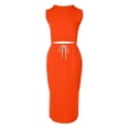 thumbnail image 4 of DHFJKG Women's Two Piece Outfits Summer Skirt Sets Sleeveless Crewneck Crop Top High Rise Drawstring Midi Skirts With Pockets Casual Set Holiday Outfit, 4 of 7