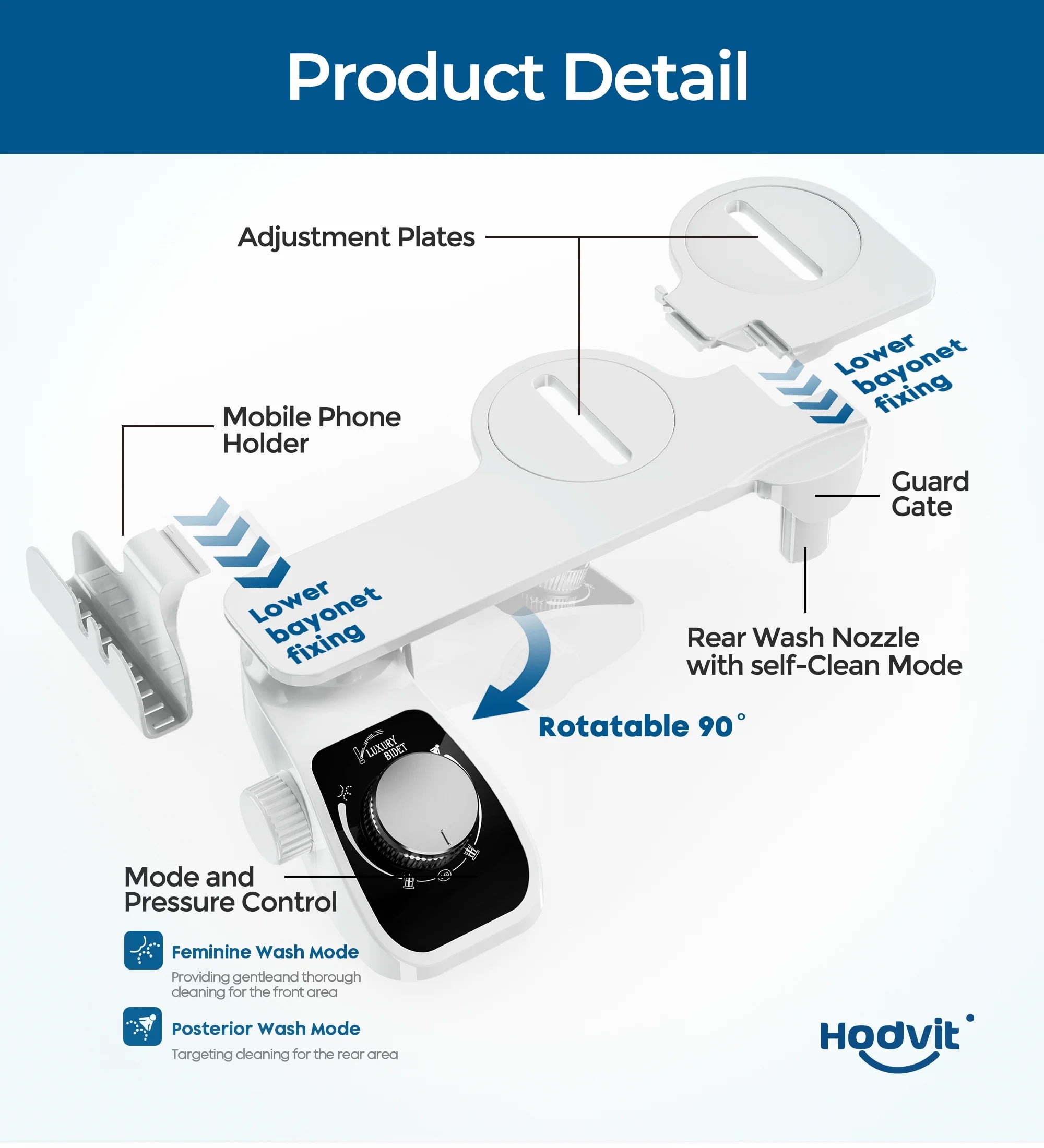 DTIG Dual Nozzles Non-Electric Bidet Toilet Attachment with Filtration, Adjustable Pressure and Self-Cleaning，for Feminine & Posterior Wash