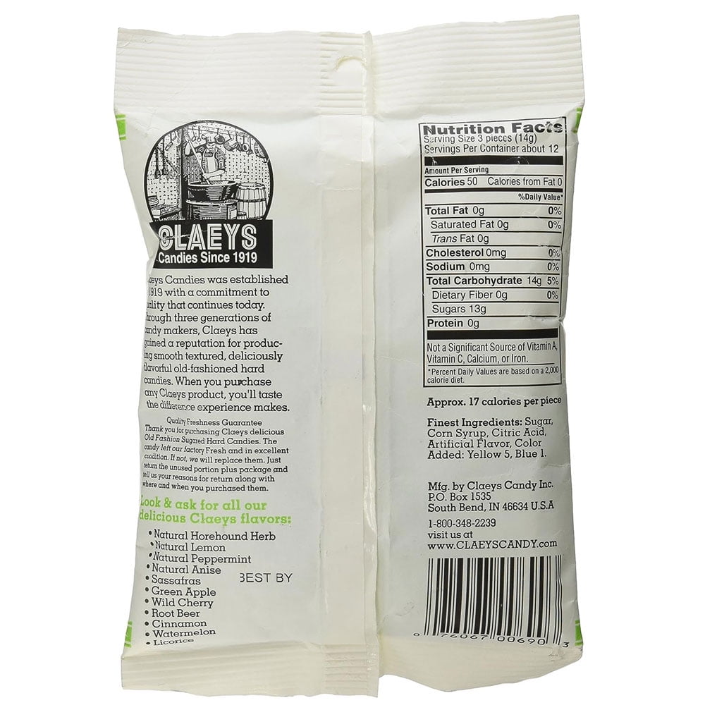 (5 pack) 1 Bag Claeys Green Apple Hard Candy Fat Free No Gluten Candies Natural Drops 6oz