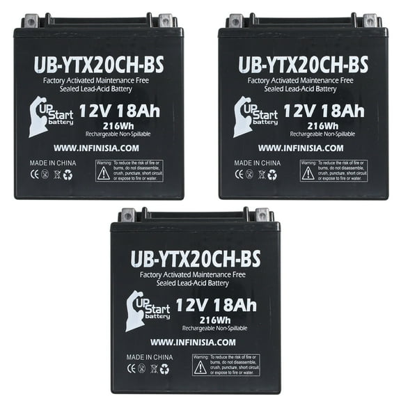 3-Pack UB-YTX20CH-BS Battery Replacement for 2016 Moto Guzzi Norge 1200 CC Motorcycle - Factory Activated, Maintenance Free, Motorcycle Battery - 12V, 18AH, UpStart Battery Brand