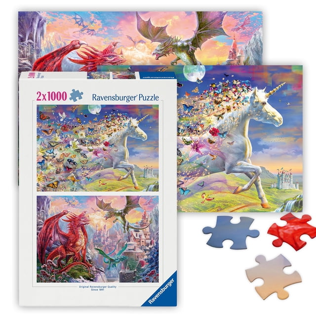 Rompecabezas Ravensburger Unicorns & Dragons 2x1000 piezas
