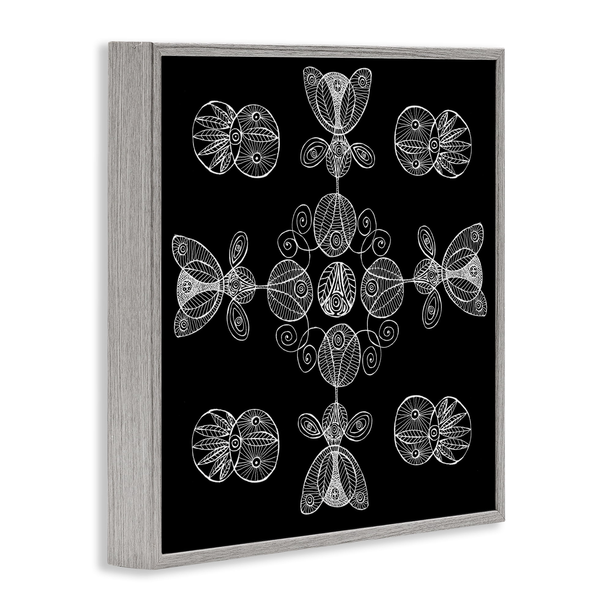 Stupell Industries Black & White Elemental Fractals Gray Framed Giclee Art, design by El Perkin