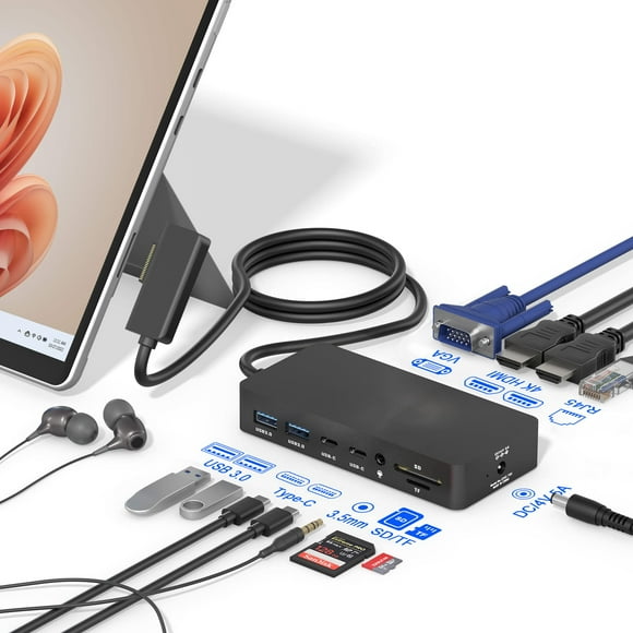 Surface Dock, Microsoft Surface Docking Station with HDMI x2, VgA, RJ45, USB30, USB-c, SD, TF, Audio for Surface Pro 98X7643, Surface Laptop 4321, Surface Laptop go, Surface Book 321