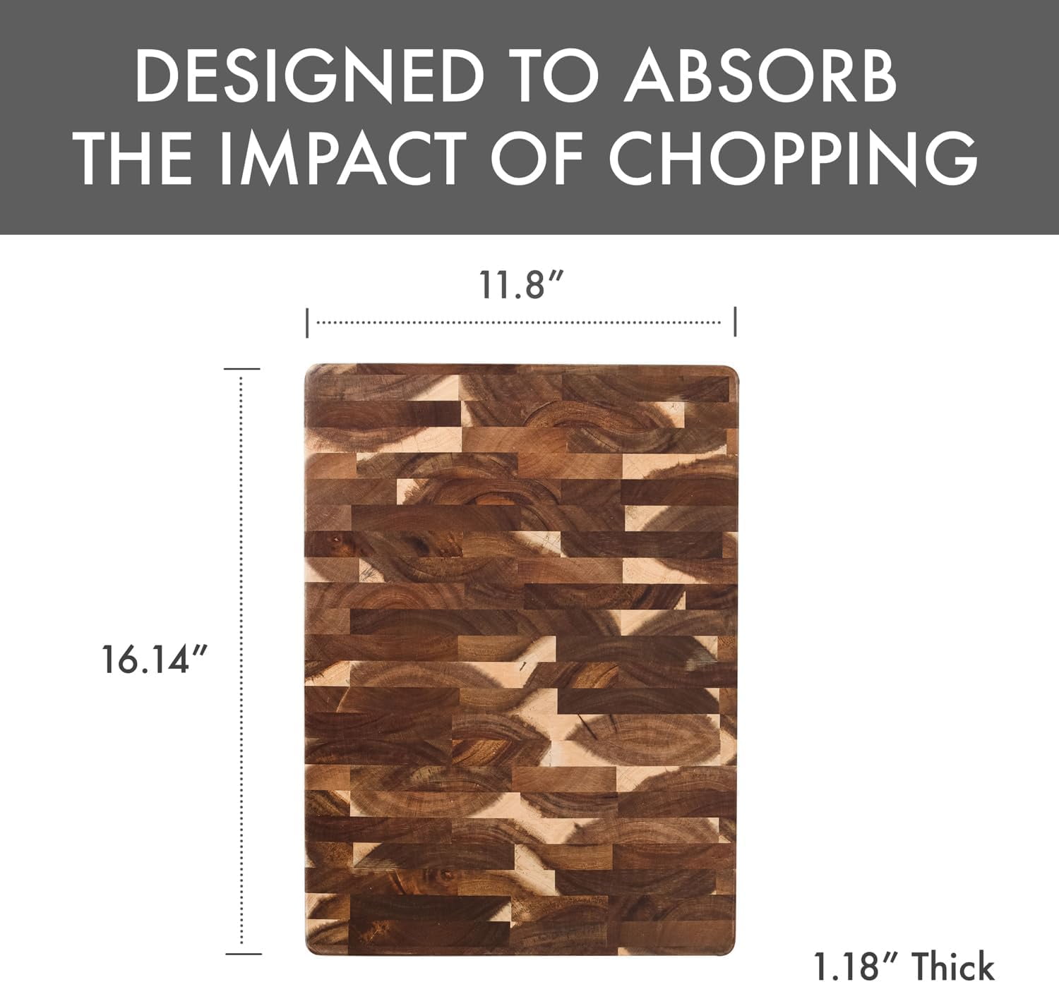 Dexas Acacia End Grain Reversible Butcher Block Cutting Board – 11.8" x 16.14" | Heavy-Duty Wood Chopping Board with Recessed Finger Grips