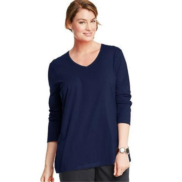 Just My Size OJ043 T-Shirts à Manches Longues Col en V 100 % Coton pour Femmes, Marine - 5TG