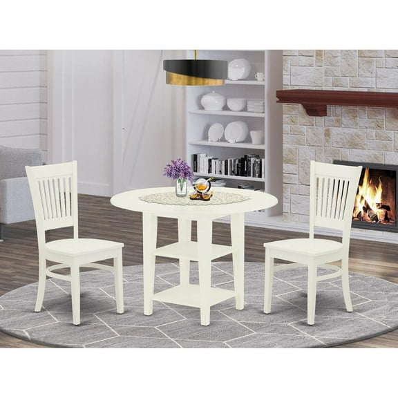 East West Furniture Sudbury 3-piece Dining Table and Chairs in Linen White
