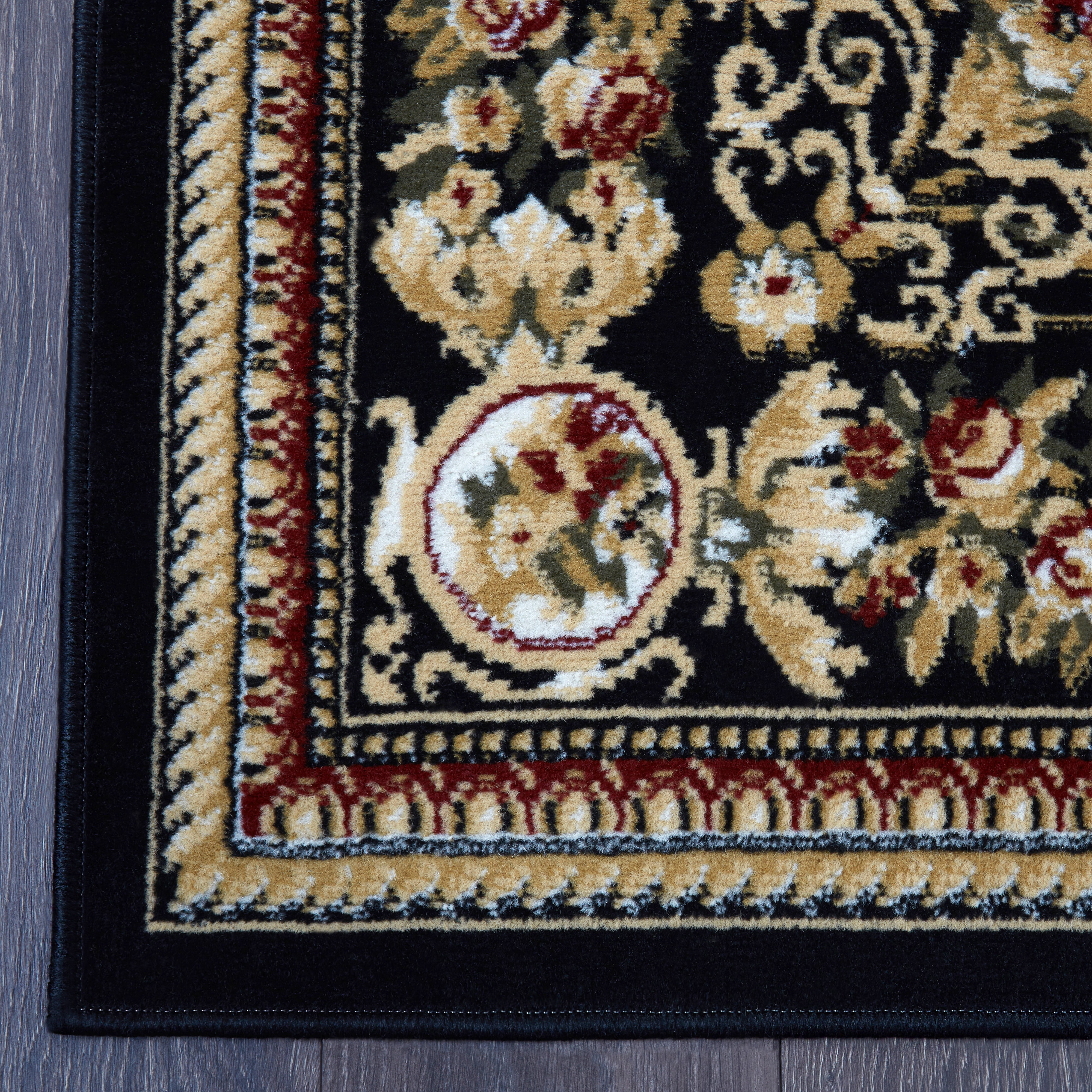 Home Dynamix Optimum Athens Traditional Medallion Area Rug, Black/Beige, 21"x35"