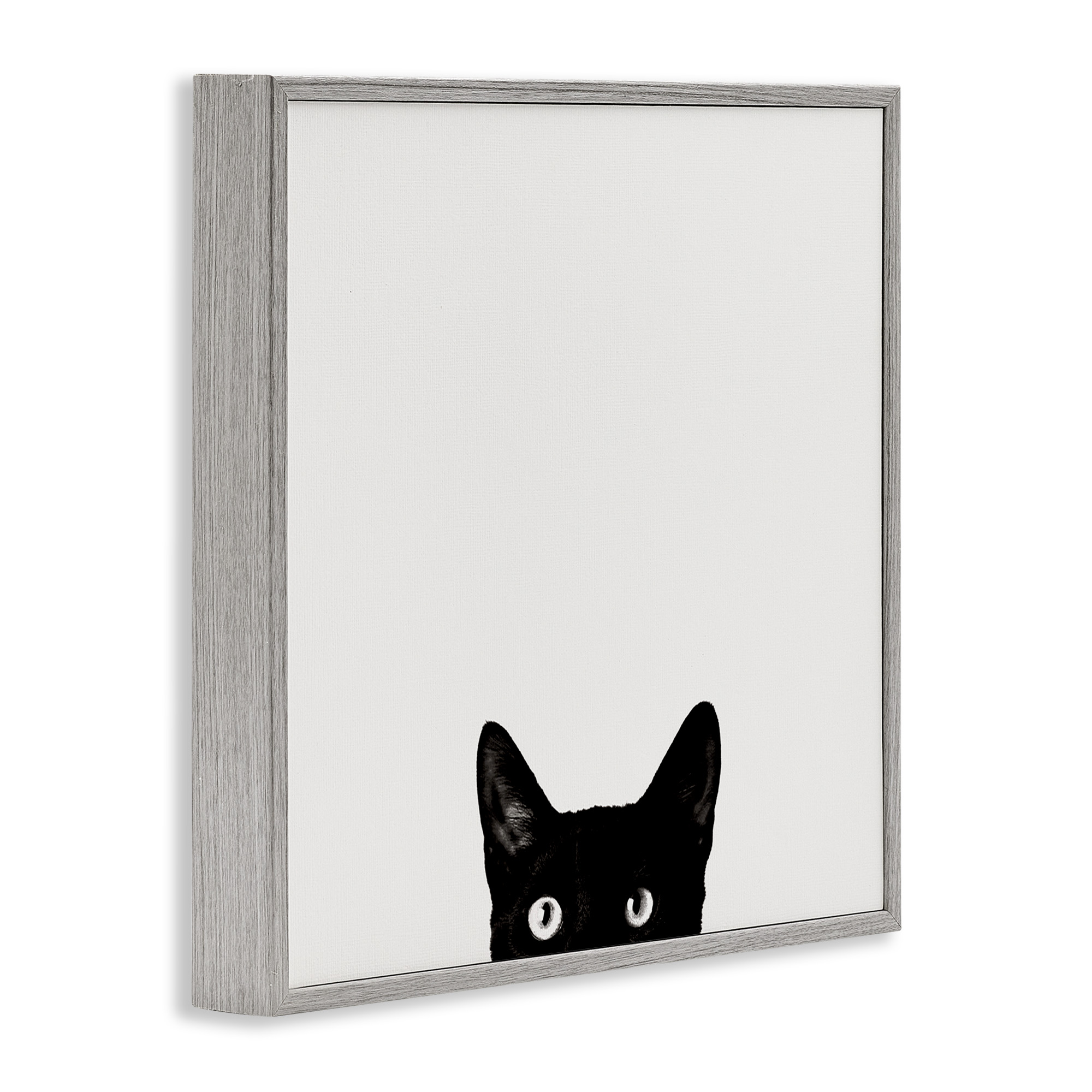 Stupell Industries Black Cat Peeking From Below Animals & Insects Painting Gray Framed Art Print Wall Art, 24 x 24
