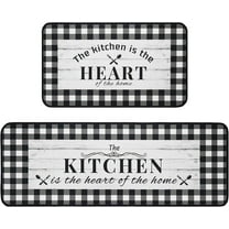 Black and White Kitchen Rugs, Buffalo Plaid Kitchen Rug, Fun Kitchen Rug with Words, Farmhouse Country Kitchen Rugs, Kitchen Runner Rugs Non-Skid Washable, Plaid Kitchen Mats for Floor Set of 2