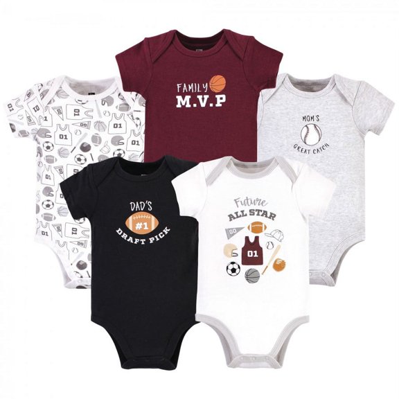 Hudson Baby Short Sleeve Bodysuits, 5-Pack, Newborn- 24 Months