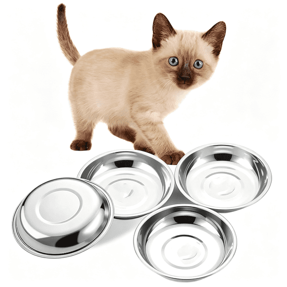 ACDANC Stainless Steel Shallow Cat Food Bowl 5 Inch,Mini Whisker Fatigue Cat Food Dish 7.4 Fl.Oz,Replacement Basic Kitten Bowls Bulk for Elevated Stand,Dishwasher Safe (Set of 4)