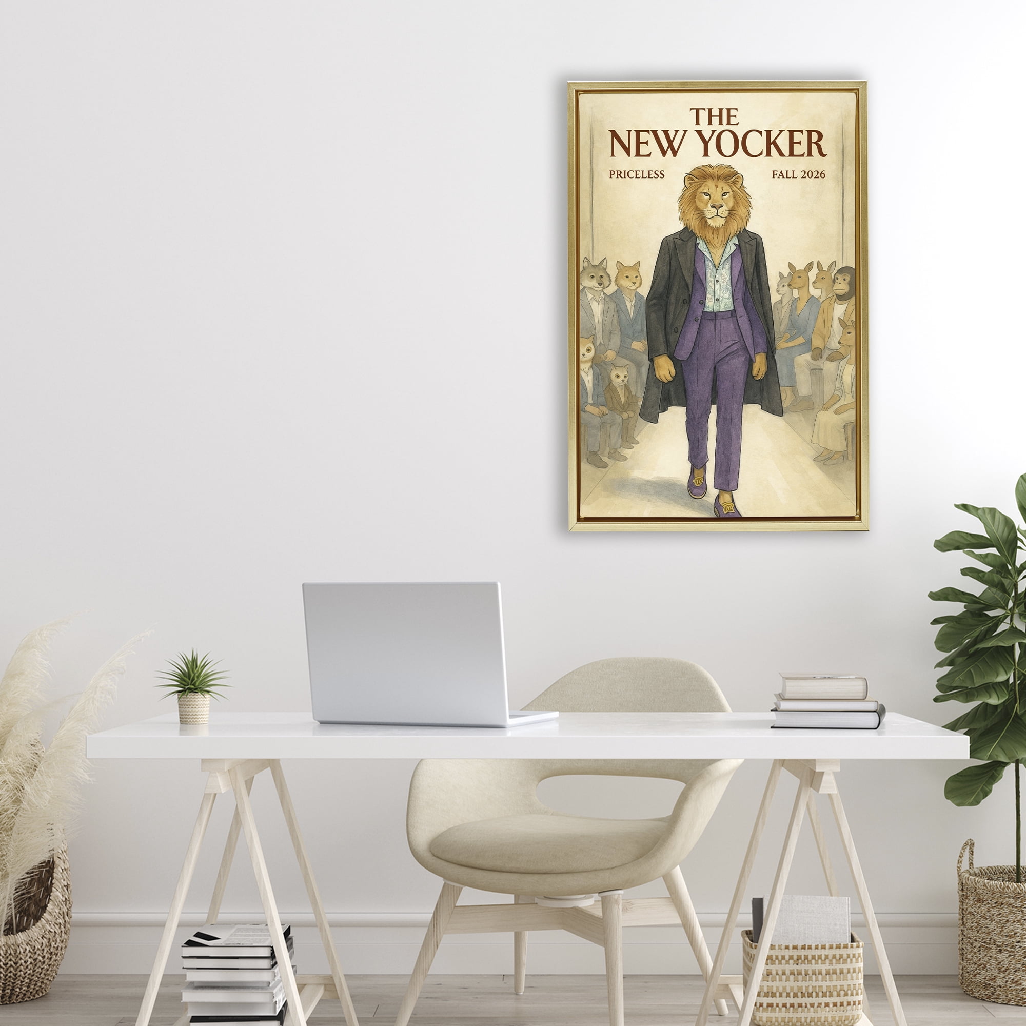 Stupell Industries New Yocker Lion Model Gold Framed Floater Canvas Wall Art, design by Grotto Studios