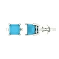 thumbnail image 2 of 1.5 Ct Princess Cut Studs Blue Turquoise 18K White Solid Solid Gold Everyday Dainty Earrings Push Back, 2 of 7