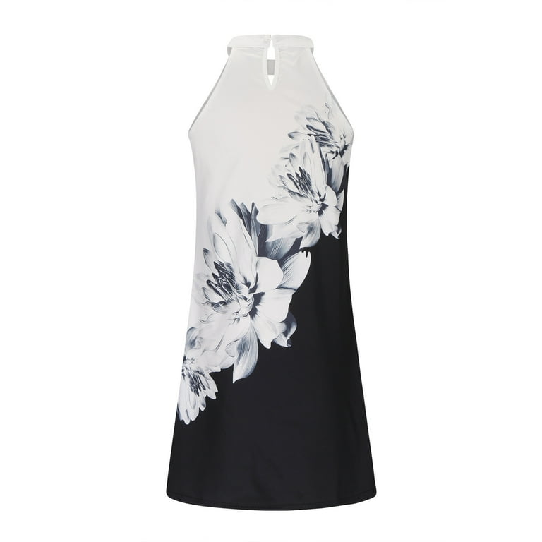 Chiffon Sleeveless Print Mini Round Neck Floral Dresses Chiffon Sleeveless Print Mini Round Neck Floral Dresses