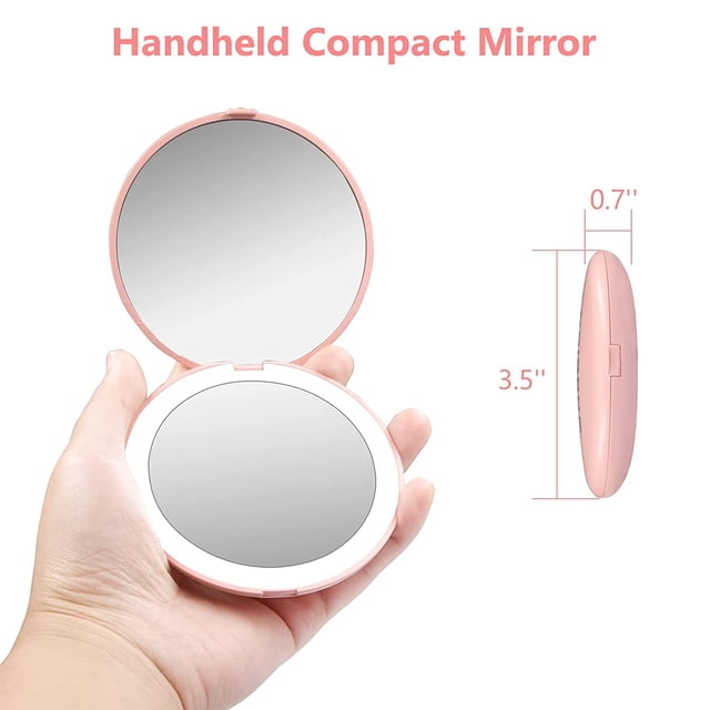 wobsion LED Lighted Travel Makeup Mirror, 1x/10x Magnification Compact Mirror, Portable for Handbag, Purse, Pocket, 3.5 inch Illuminated Folding Mirror, Handheld 2-Sided Mirror, Round, Cyan