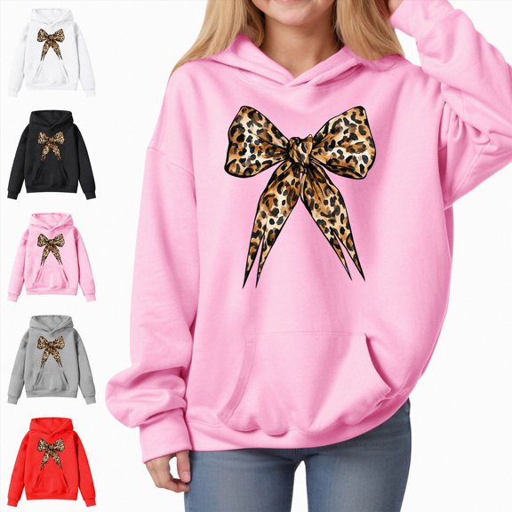 felwors Girls Long Sleeve Hooded Sweatshirt Thick Graphic Hoodie Cute Pullovers Tops (Pink,5-6 Years)