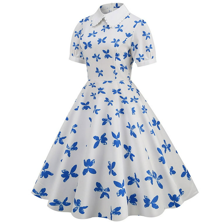 Women'S Vintage Dresses, 1950S Retro Fit And Flare Party Dress, 20S 30S  Short Sleeve Cocktail Swing Dresses - Walmart.Com