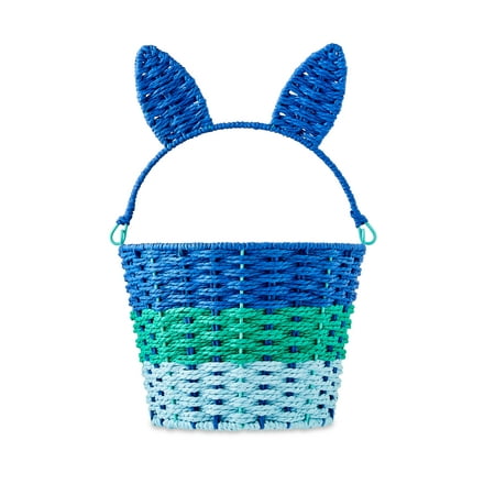 Easter Blue Paper Bunny Ear Basket, 9 In X 14.5 In, By Way To Celebrate