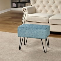 Home Soft Things Jacquard Chenille Stool Chair Upholstered Footrest Ottoman with Black Metal Legs and Padded Seat, Babati-Turquoise, 19" x 13" x 17"