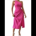 thumbnail image 2 of Vestido de Verano Midi Sin Mangas con un Solo Hombro y Abertura Alta para Mujer, Color Rosa Rojo, XL, 2 of 7