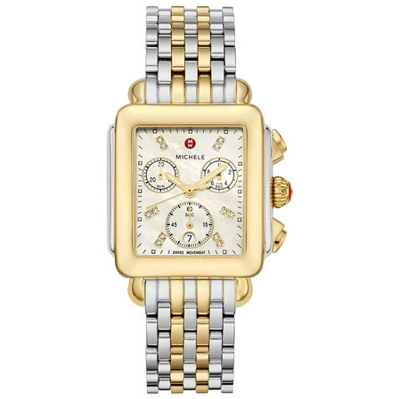Michele Deco Chronograph Date Two-Tone Stainless Steel & Diamonds Womens Watch MWW06A000779