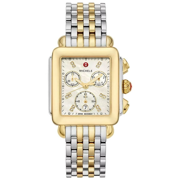 Michele Deco Chronograph Date Two-Tone Stainless Steel & Diamonds Womens Watch MWW06A000779