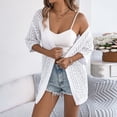 thumbnail image 2 of Lmueinov Womens Summer Cardigan Sweaters Boho Short Sleeve Knitted Open Front Lightweight Beach Cover Up Mid Length Elbow Sleeve Loose Fit Vacation Top, 2 of 7